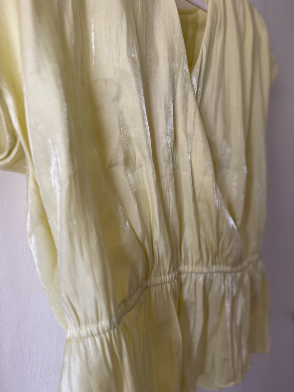 INC International Concepts Yellow Shimmer V-Neck Peplum Blouse Babydoll Top - Picture 6 of 9